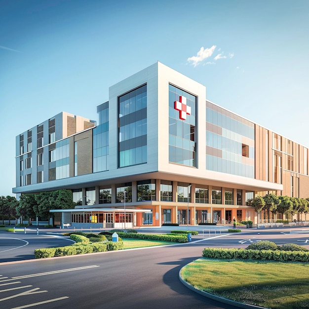 Modern 3d rendering of hospital building