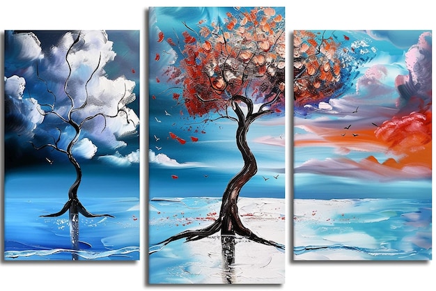 Modern 3Panel Wall Art Serene Cloud Tree Canvas Prints for Stylish Home and Office Decor