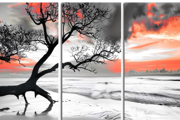 Modern 3Panel Wall Art Serene Cloud Tree Canvas Prints for Stylish Home and Office Decor