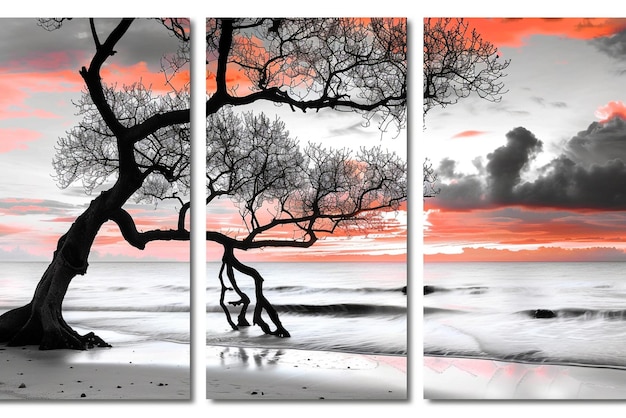 Modern 3Panel Wall Art Serene Cloud Tree Canvas Prints for Stylish Home and Office Decor