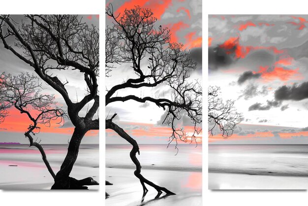 Photo modern 3panel wall art serene cloud tree canvas prints for stylish home and office decor