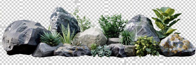 Photo modern abstract decor stone rocks paired with plants isolated a transparent background