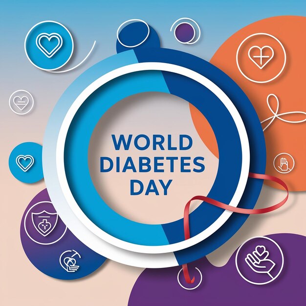 Photo modern abstract digital illustration for world diabetes day blue gradient health icons