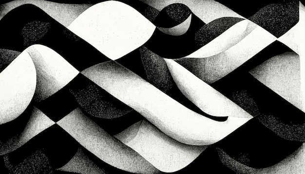 Modern abstract dynamic shapes black and white background with grainy paper texture Digital art