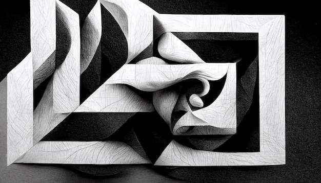 Modern abstract dynamic shapes black and white background with grainy paper texture Digital art