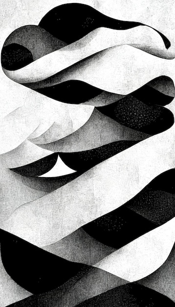 Modern abstract dynamic shapes black and white background with grainy paper texture Digital art