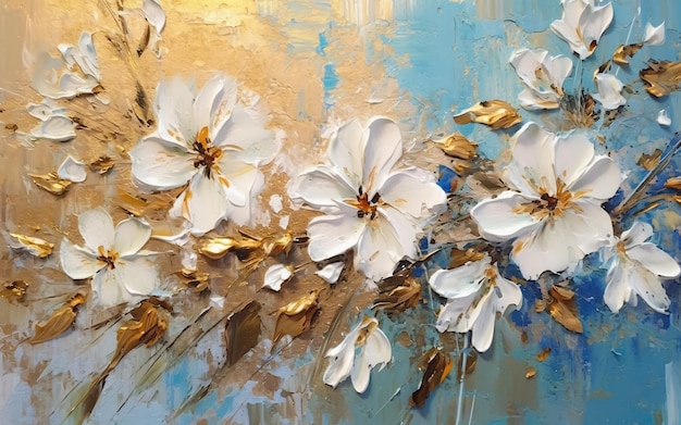 Modern abstract golden oil painting flowers leaves art wallpaper