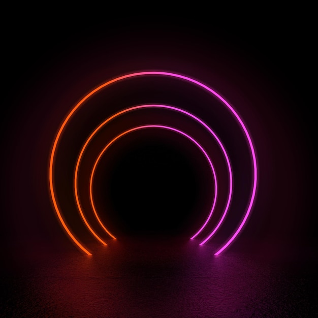 Modern abstract neon glowing lines background 3D Rendering