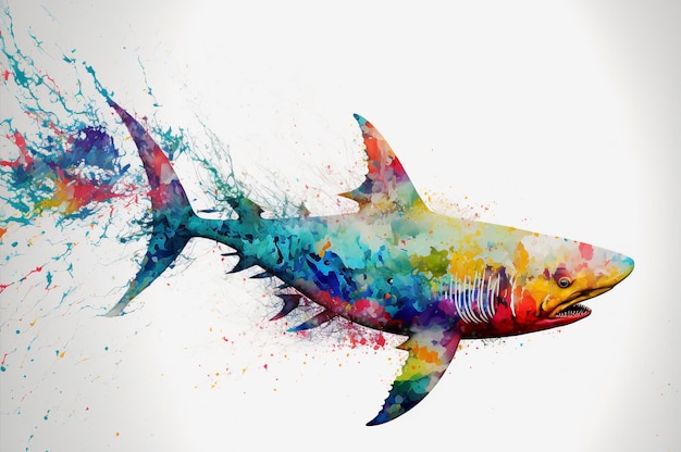 Modern abstract oil painting of colorful shark on abstract multicolored dynamic background Ai generative