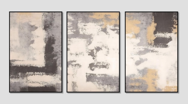 Modern abstract vintage textured art illustration gray background abstract triptych