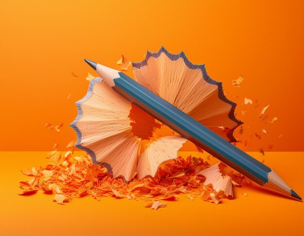 Photo modern academic art pencil with shavings on bright background with copy space