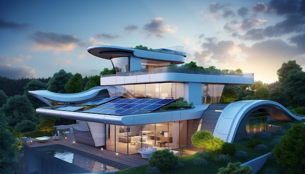 Modern advance home with solar panels roof top system