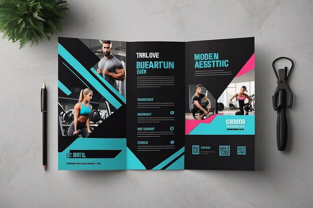 Photo modern aesthetic gym bifold brochure template