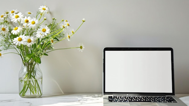 Modern Aesthetic Home Office Desk Workspace with Blank Screen