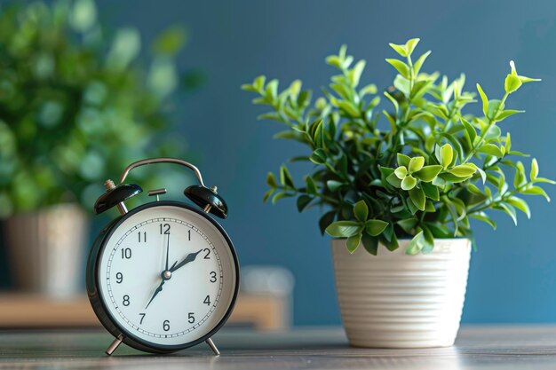 modern alarm clock and houseplant on bedside table ai generated