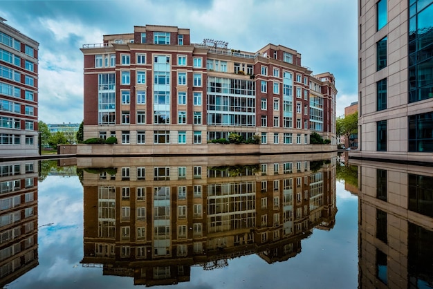 Modern apartment building house with reflection