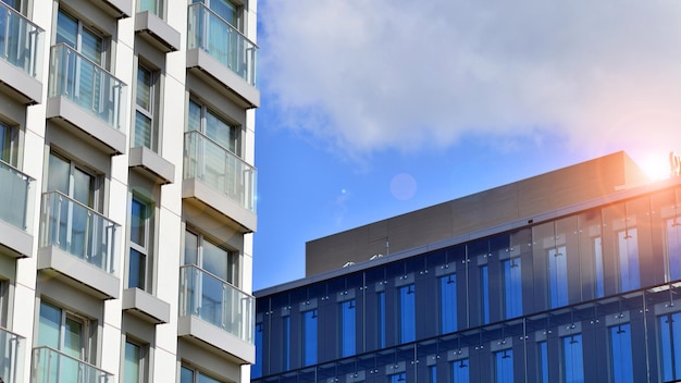 Modern apartment building in sunny day Exterior residential house facade