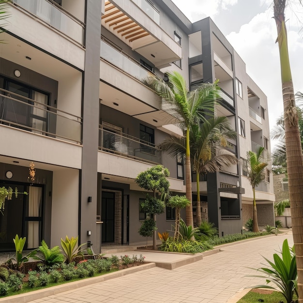 Modern apartment building in the tropics Exterior of a modern apartment building