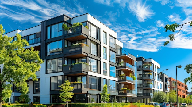 Photo modern apartment building with large windows and balconies