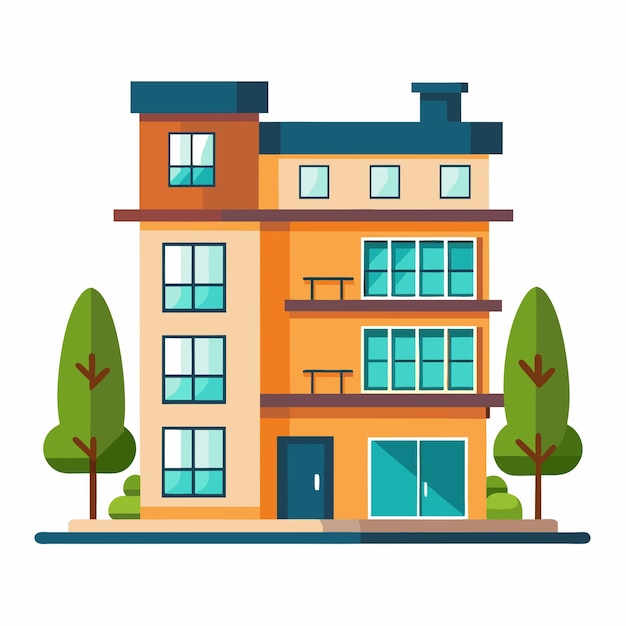 Modern Apartment Building with Trees Illustration