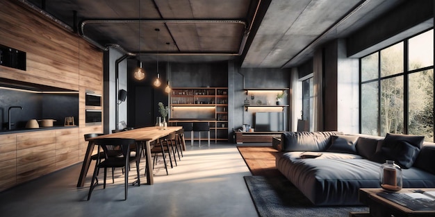 Modern apartment interior of a industrial building