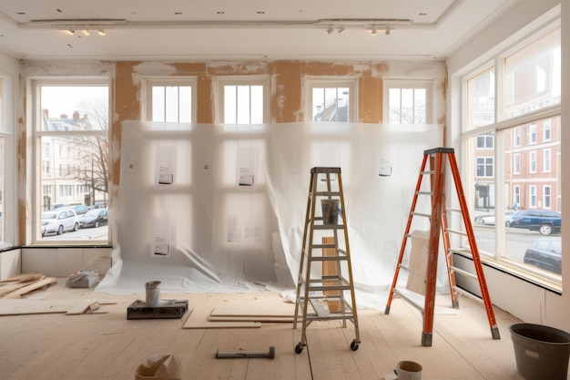 Photo modern apartment renovation room being transformed for relocation and redecoration