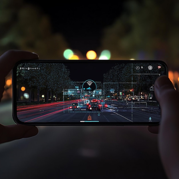 Modern AR navigation interface with realtime traffic overlays and route planning