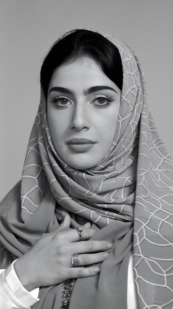 Photo modern arabic woman with hitjab in a veil in style of 1980