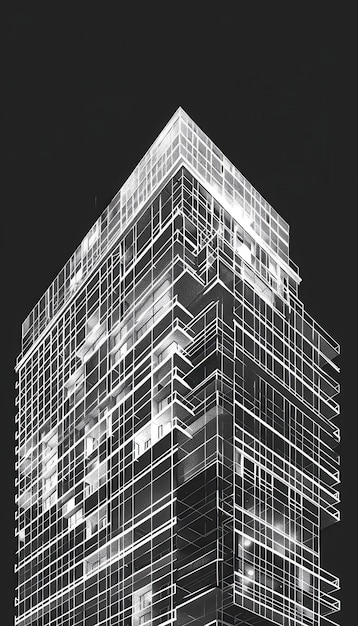 Photo modern architectural design featuring glass highrise building with intricate details under night sky