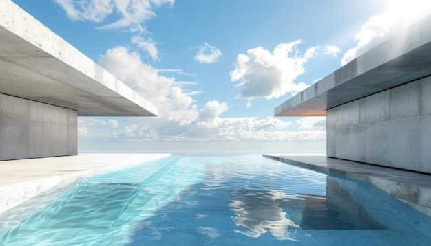 Photo modern architectural infinity pool overlooking clear blue sky and scenic horizon at daytime