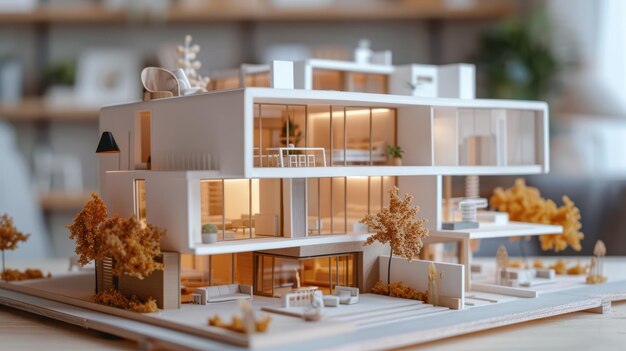 Photo modern architectural model of a contemporary house with glass facades and minimalist design