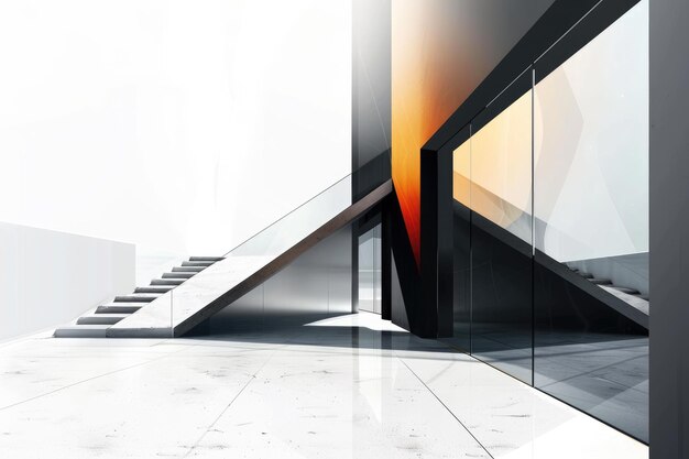 Modern Architectural Staircase with Glass and Orange Paneling