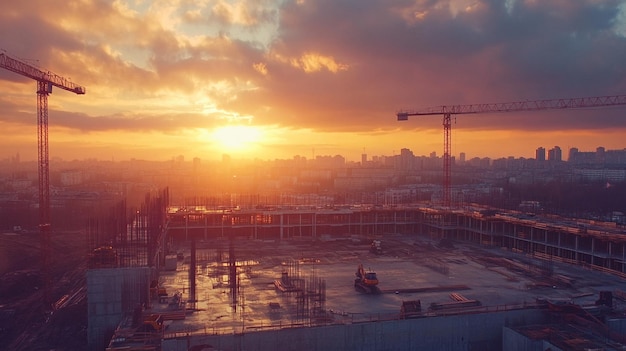 Modern Architecture at Building Development Site during Sunset