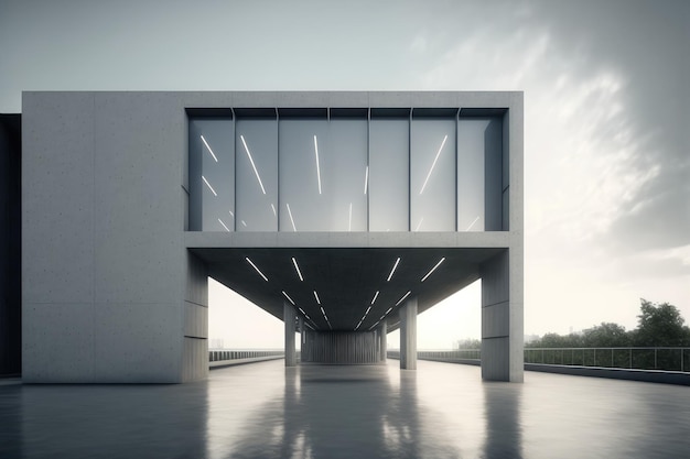 Modern architecture exterior of public hall entrance in urban building outdoor