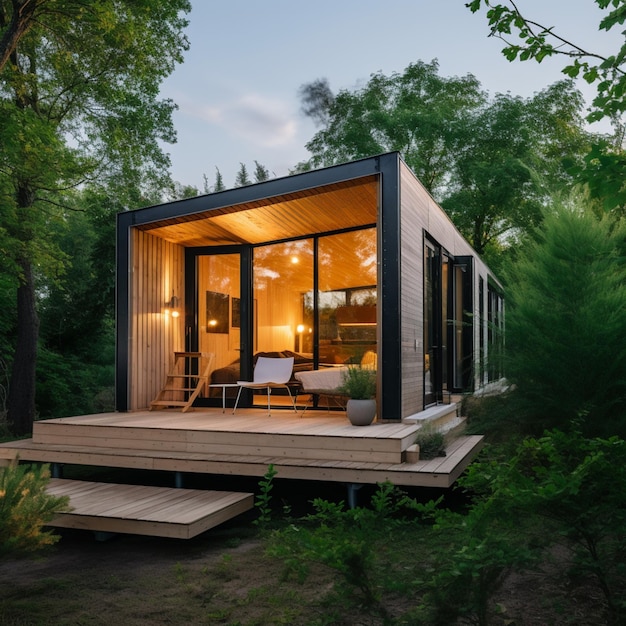 Modern architecture forest tiny cabin house pictures AI Generated art