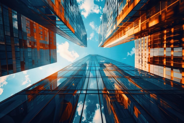 Photo modern architecture glass skyscrapers reflecting the sky