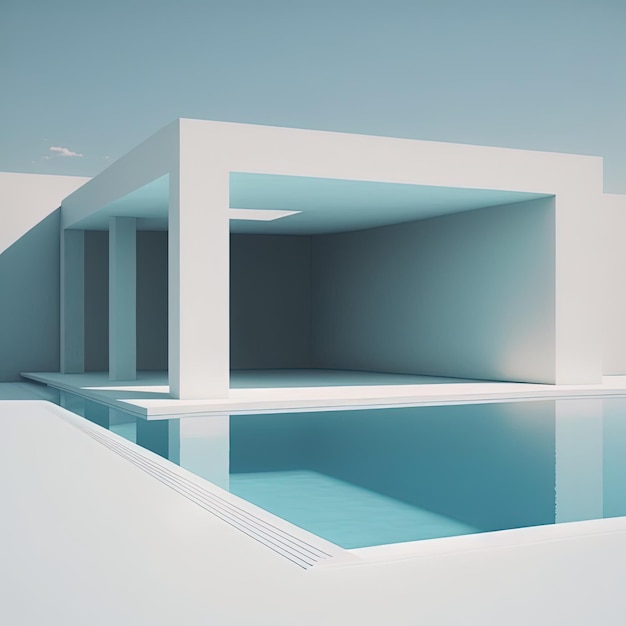 Modern architecture minimal luxury design white building and water private swimming pool AI