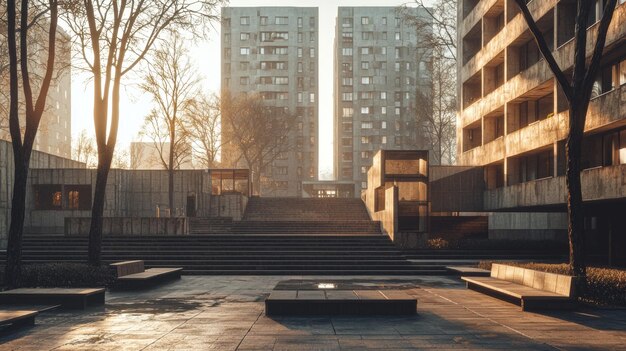 Photo modern architecture staircase benches with sunlight