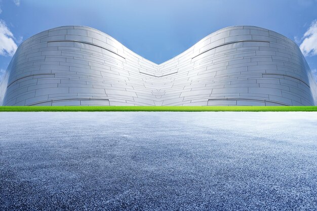 Modern architecture and unmanned asphalt pavement under the blue sky