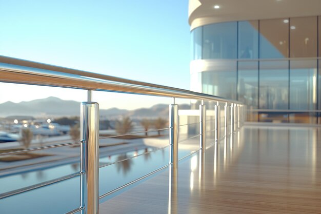 Photo modern architecture with metal railing and water view