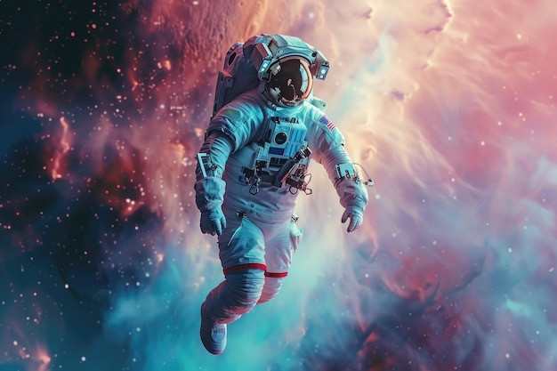 A modern art astronaut in outer space with elements