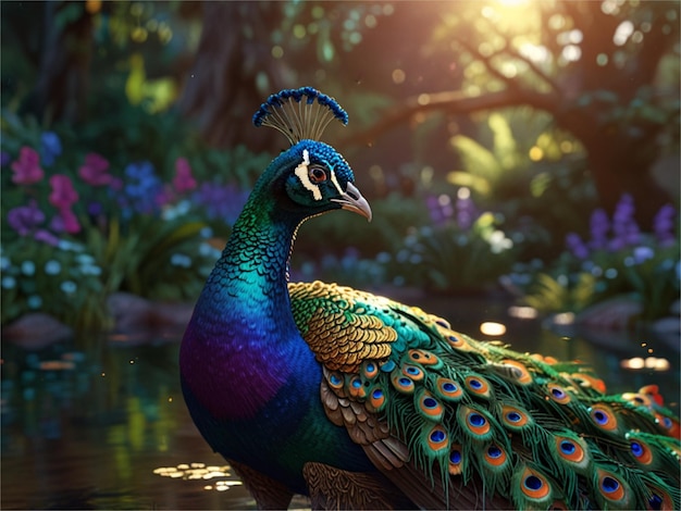 Modern Art Colourful Peacock Luxury Digital Art Generative AI