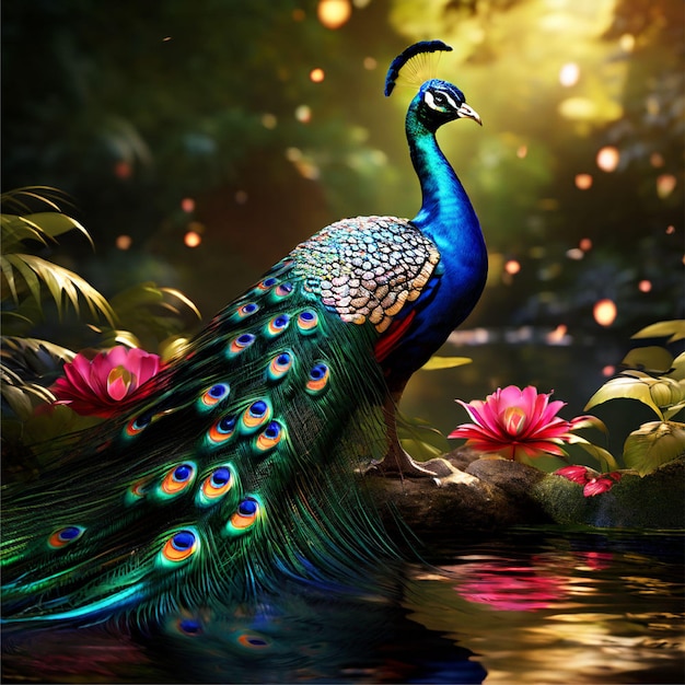 Modern Art Colourful Peacock Luxury Digital Art Generative AI