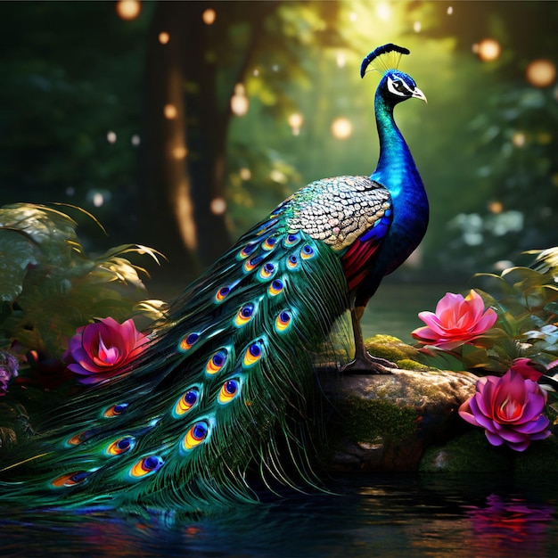 Modern Art Colourful Peacock Luxury Digital Art Generative AI