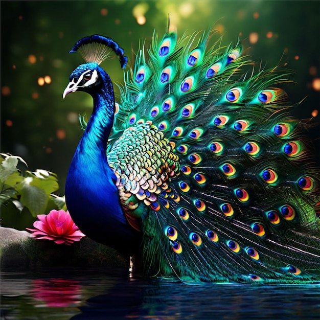 Modern Art Colourful Peacock Luxury Digital Art Generative AI