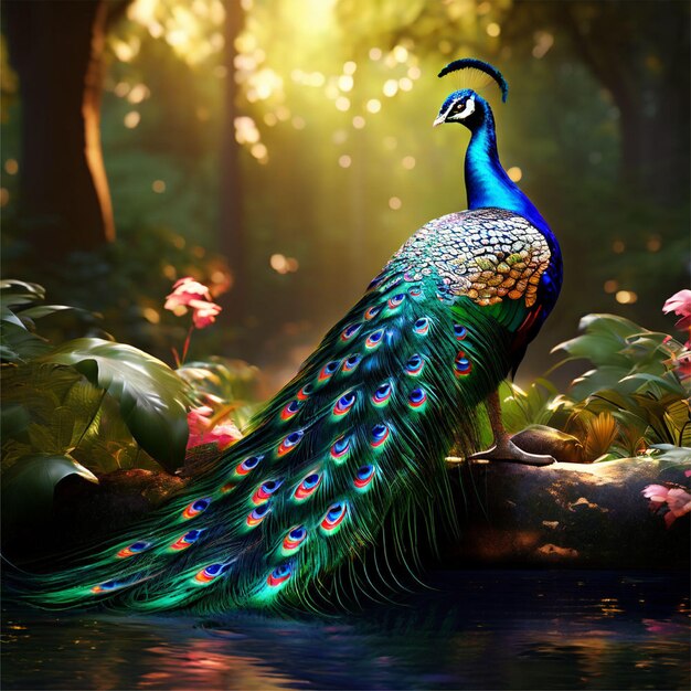 Modern Art Colourful Peacock Luxury Digital Art Generative AI