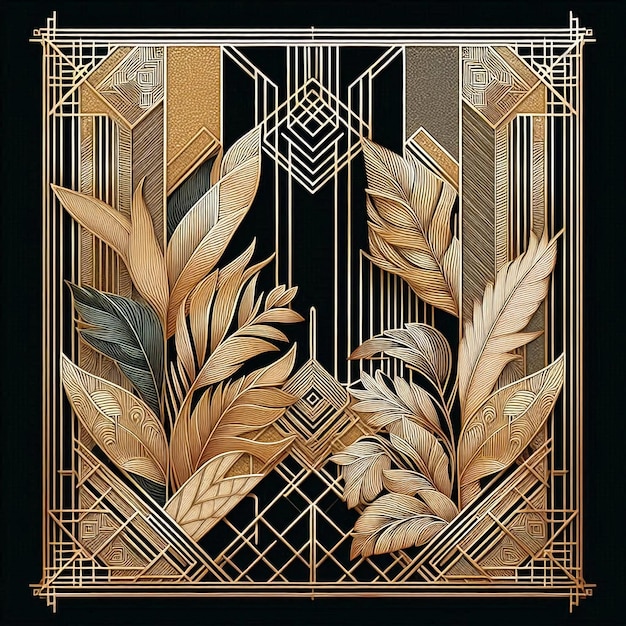 Photo modern art deco with gold green and nature motifs