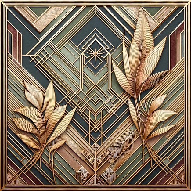 Photo modern art deco with gold green and nature motifs