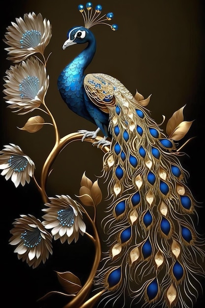 Modern Art Golden Peacock oriental luxury style Generative AI