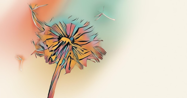 Modern art stylized image with colorful dandelion